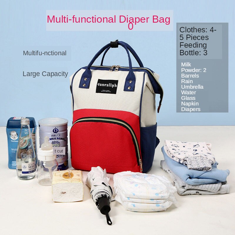 Mint green diaper backpack with a visual cutaway showing organized compartments for clothes, baby bottles, formula, and snacks.