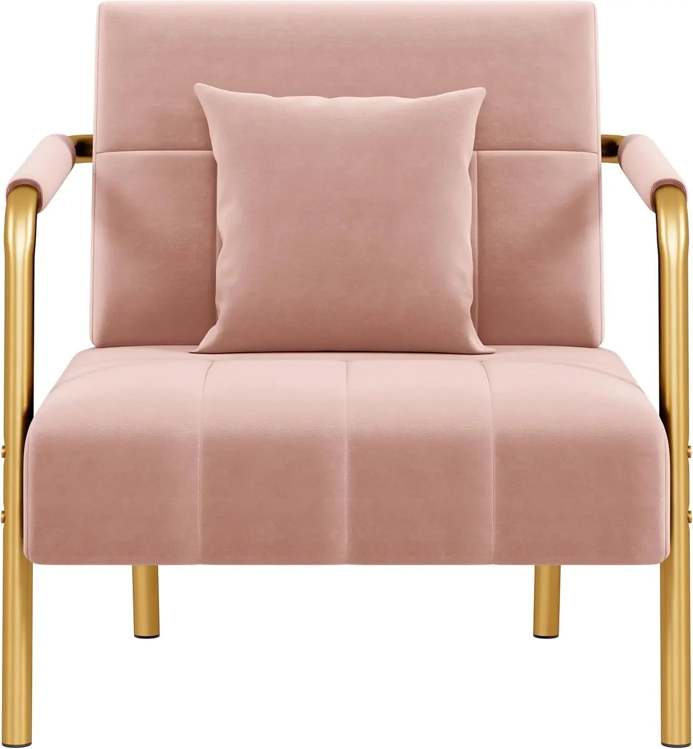 Pink Velvet Accent Chair - Modern Glam Armchair with Gold Frame front view in white background