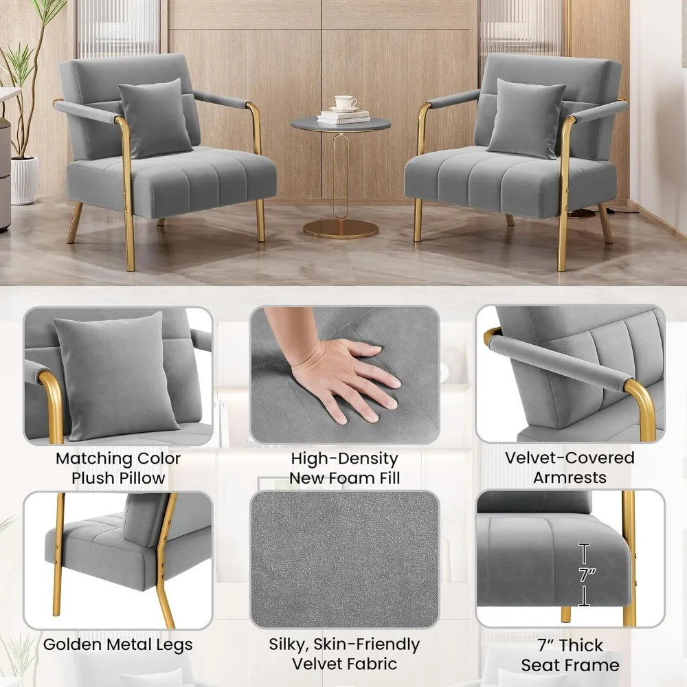 Velvet Accent Chair - Modern Glam Armchair with Gold Frame features and more details