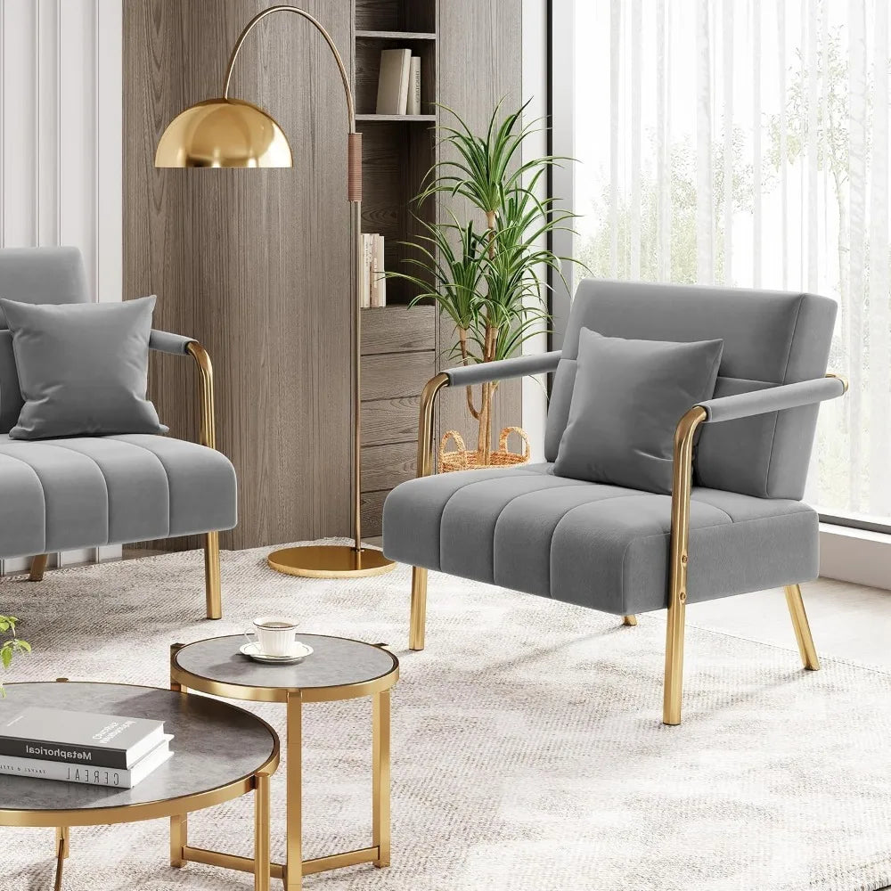 Velvet Accent Chair - Modern Glam Armchair with Gold Frame in living room setting.
