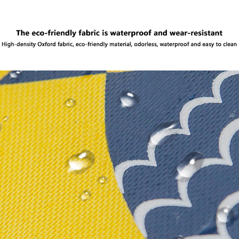 Close-up view of eco-friendly waterproof Oxford fabric with water droplets highlighting its water-resistant and durable surface.