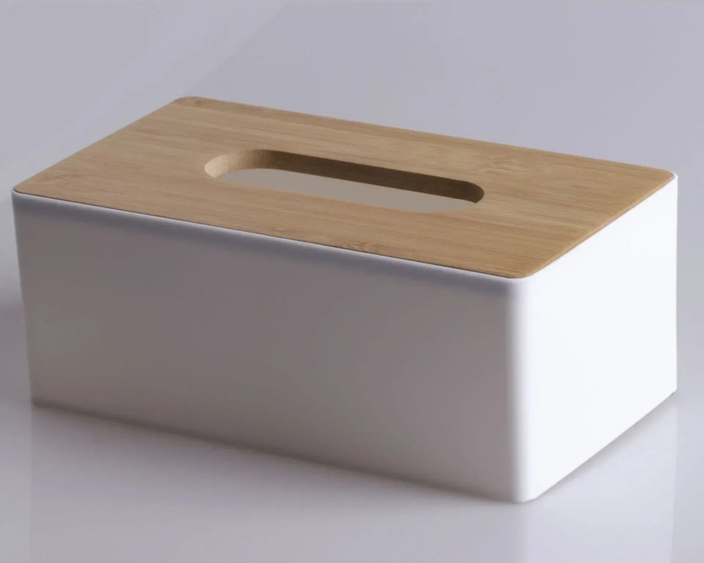 modern white tissue box with bamboo lid
