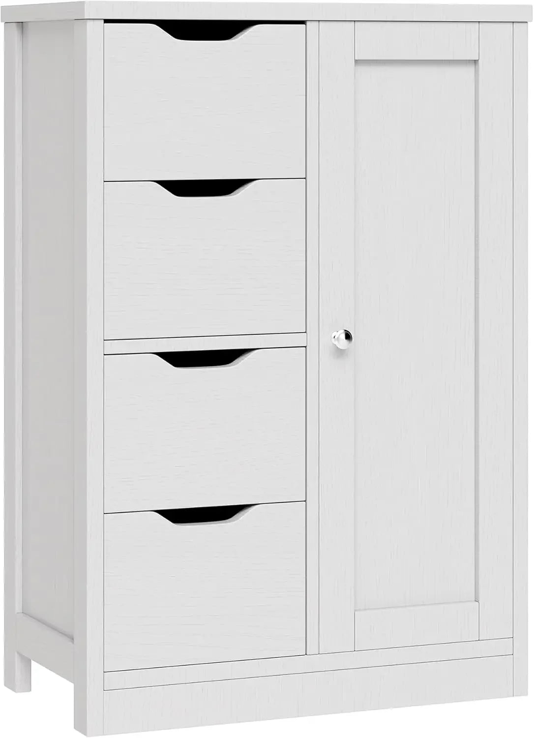White wooden storage cabinet with drawers and side door – clean front-facing view