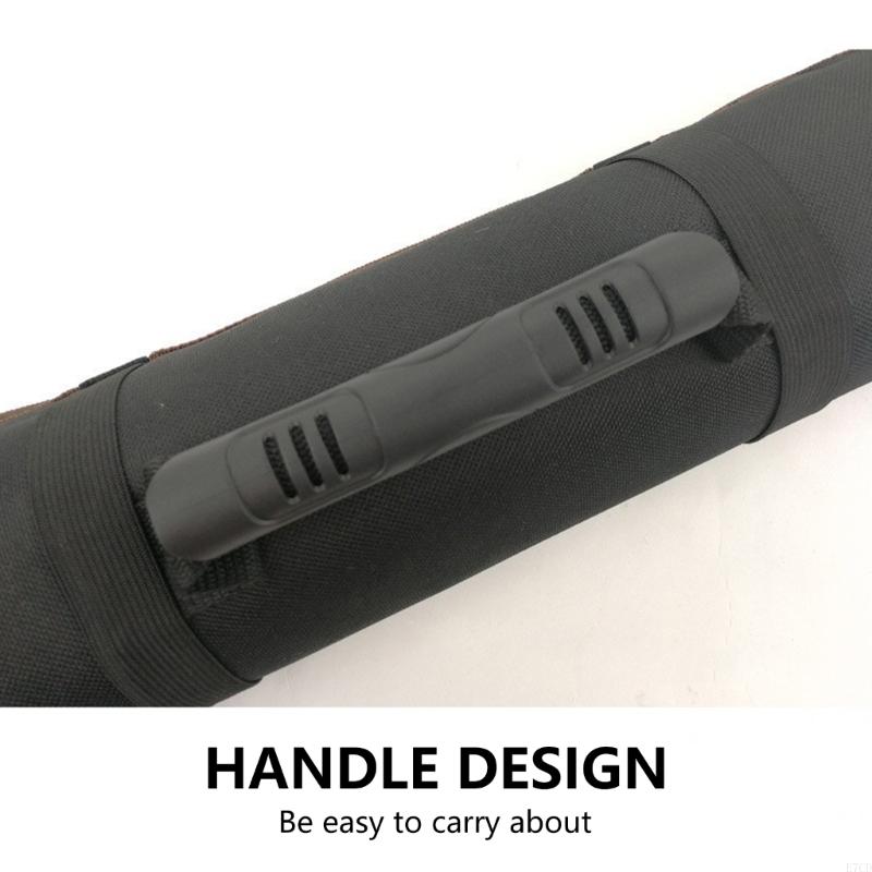 Zoomed-in view of the tool roll handle, showcasing the textured black grip made for comfortable and secure carrying. The durable handle is stitched onto the 600D Oxford cloth body for reinforced support.