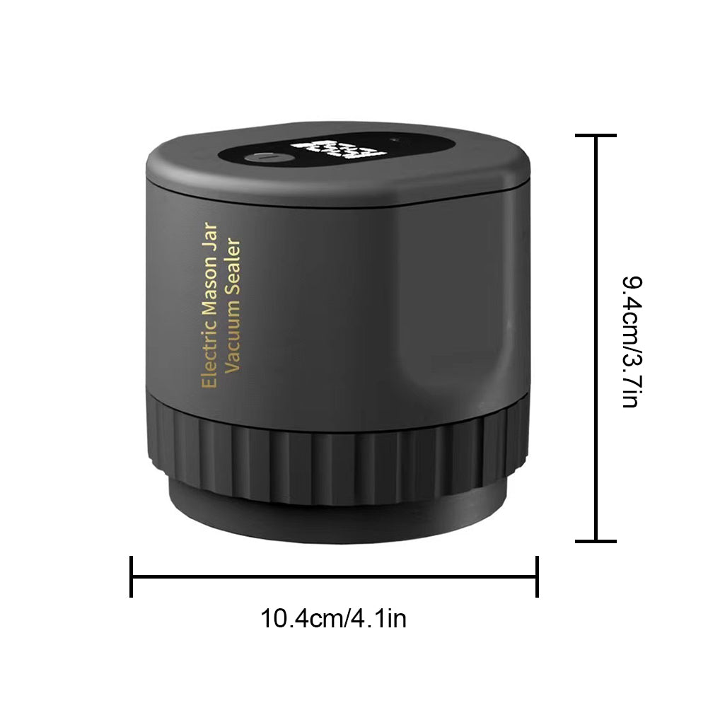 Dimensions of compact vacuum sealer showing 10.4 cm width and 9.4 cm height