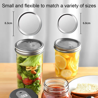 Regular and wide-mouth jar lid sizes labeled 6.8 cm and 8.3 cm for compatibility