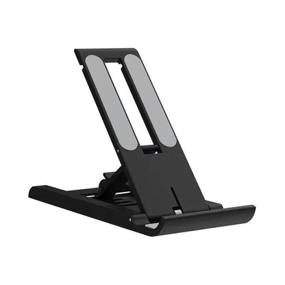 Matte black adjustable phone stand with dual gray silicone grip strips