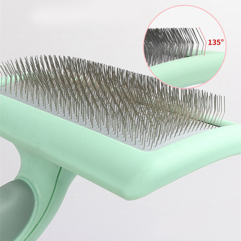 Close-up of green slicker brush bristles with 135° angle design in magnified view