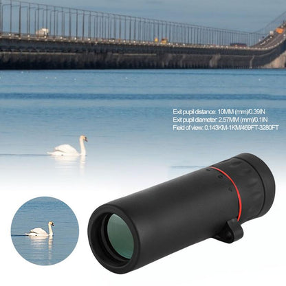 30x25 monocular telescope with a swan in view, demonstrating long-range clarity and sharp field of view