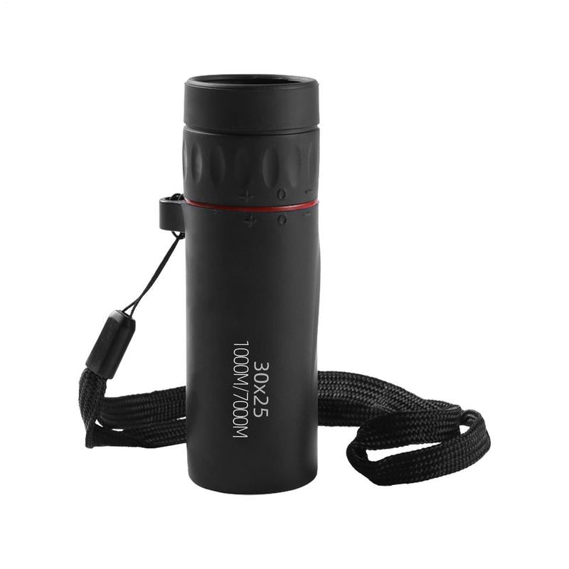 Close-up of 30x25 monocular telescope with lanyard for easy carrying during hikes and outdoor trips