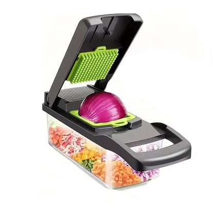 Main Image of Vegetable chopper with onion being chopped on a white background