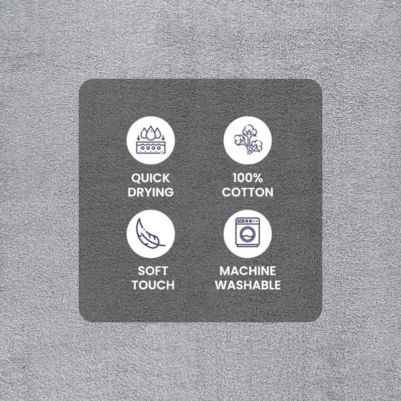 Product feature card with icons and text on a textured gray background