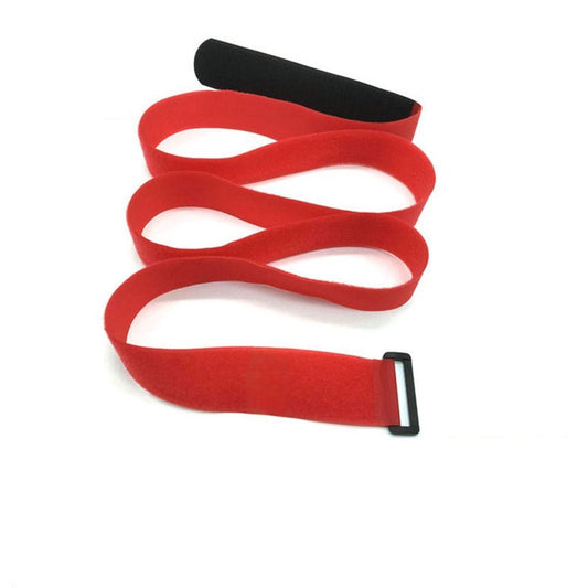 Red Elastic Luggage Strap with Buckle – Extended View on white backgorund