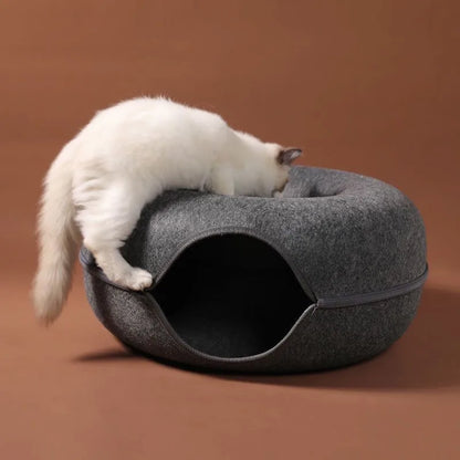 Interactive Donut Cat Bed & Tunnel for Indoor Fun