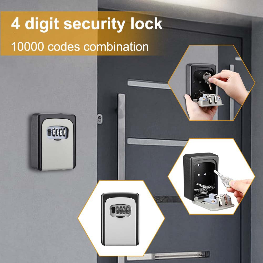 Wall-Mounted Key Lock Box – Zinc Alloy, 4-Digit Combination, Weather-Resistant