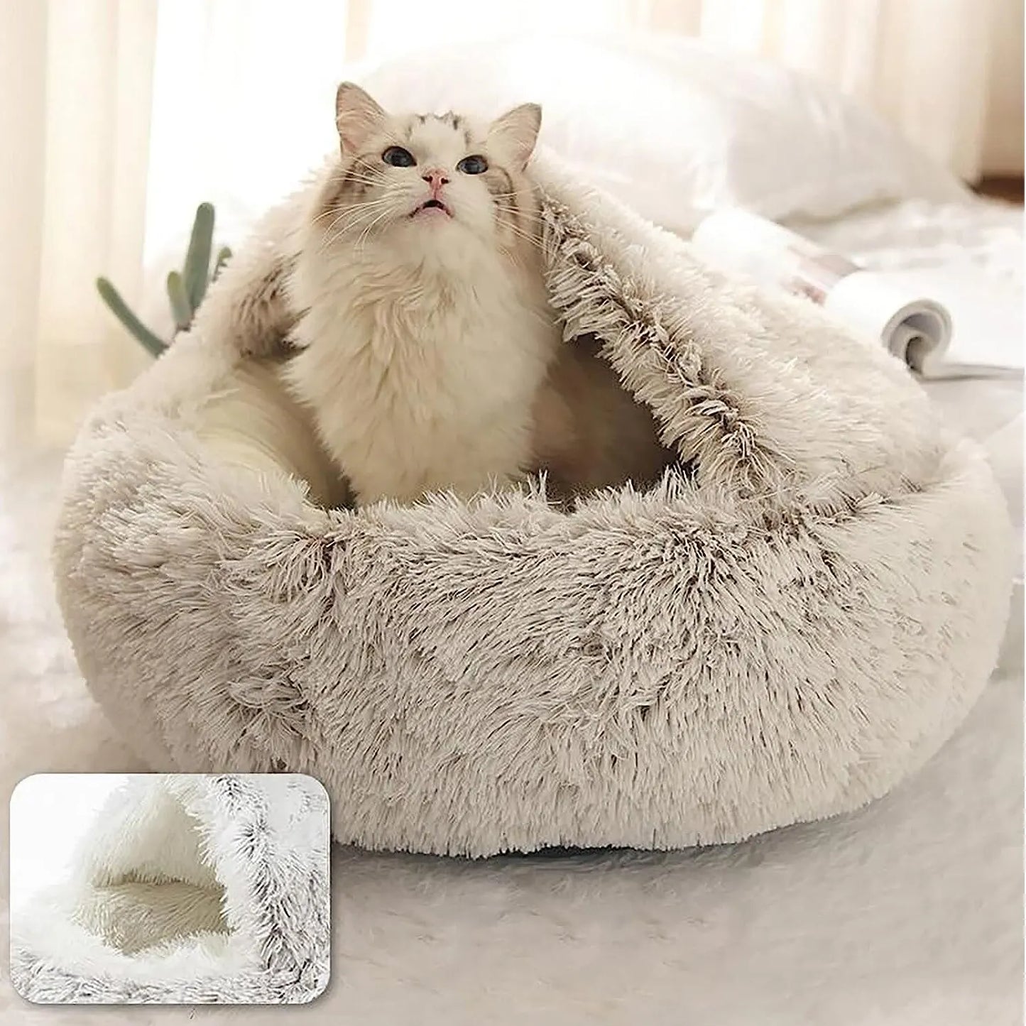 Round Cat Bed - Plush Nest for Small Dogs & Cats