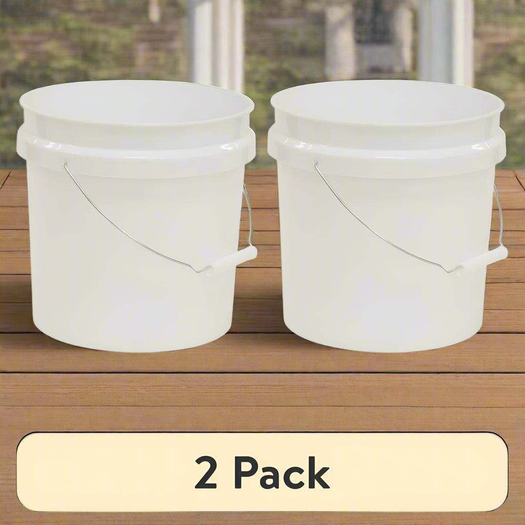 Two white buckets with a beige label indicating '2 Pack' on a white background