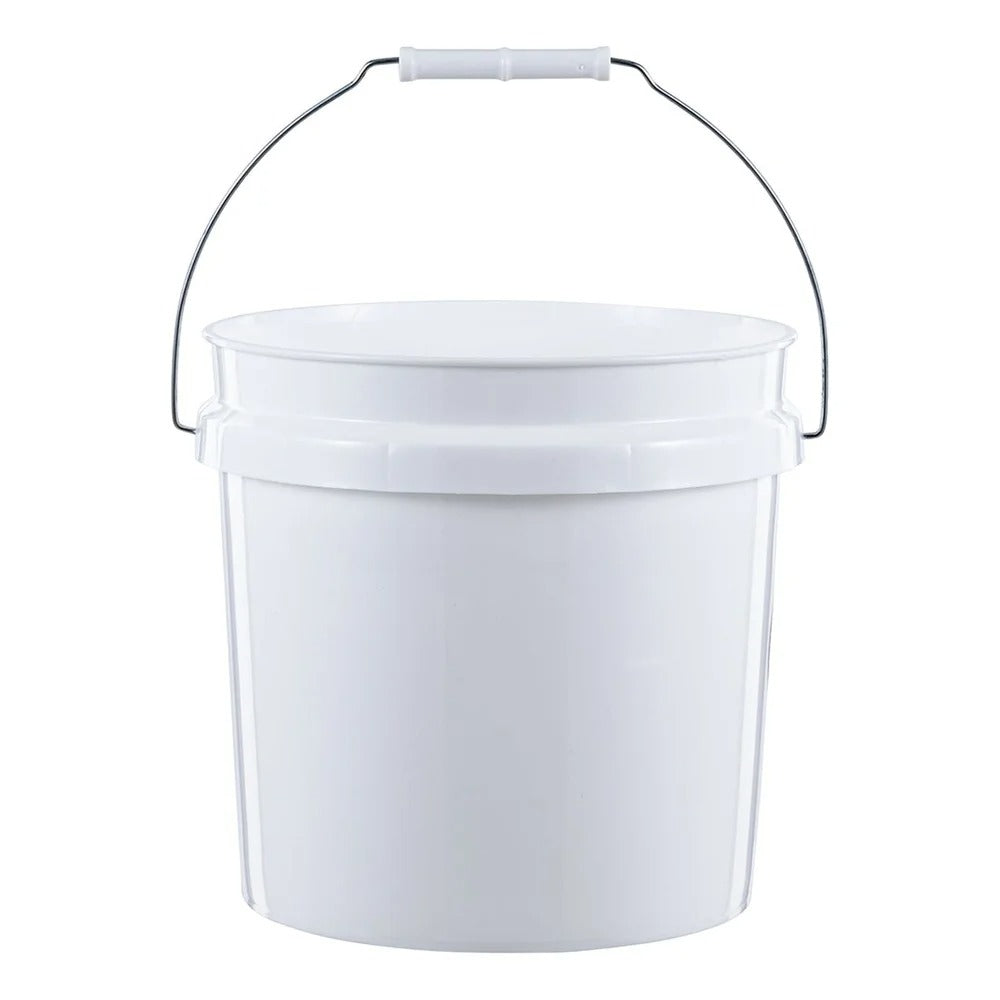 White bucket with a handle up on a white background