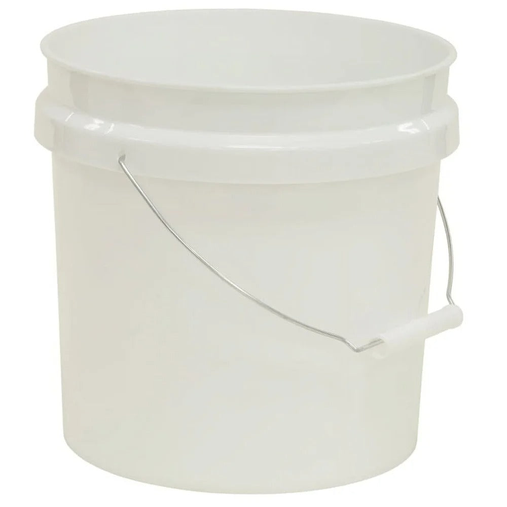 White plastic bucket with a handle on a white background