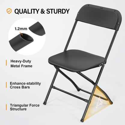 Close-up of black folding chair highlighting steel frame and triangular support