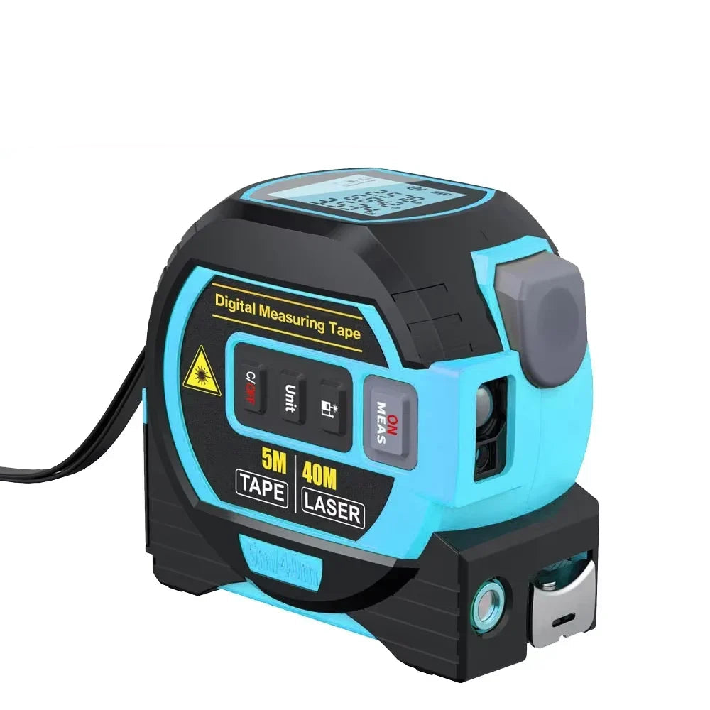 Blue laser measuring tape with 40m laser and 5m tape functions