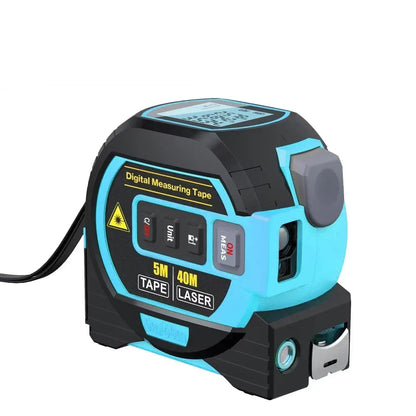 Blue laser measuring tape with 40m laser and 5m tape functions
