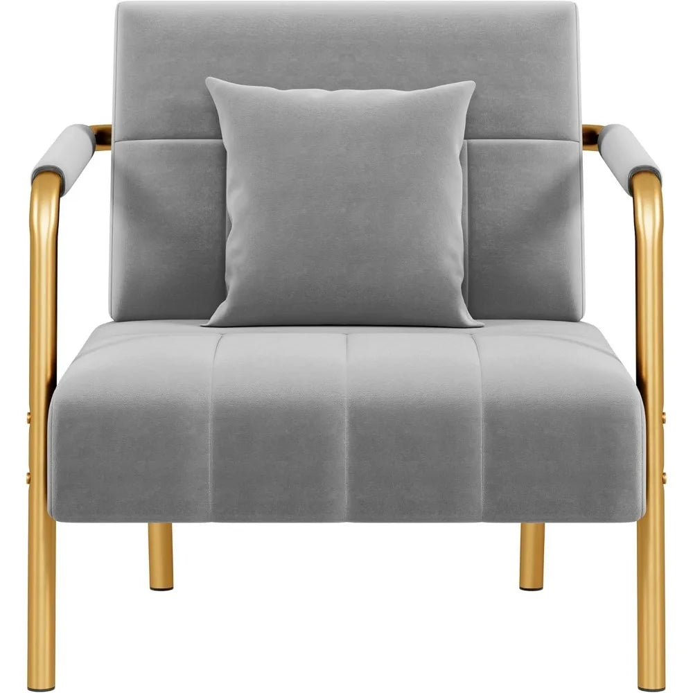 Velvet Accent Chair - Modern Glam Armchair with Gold Frame