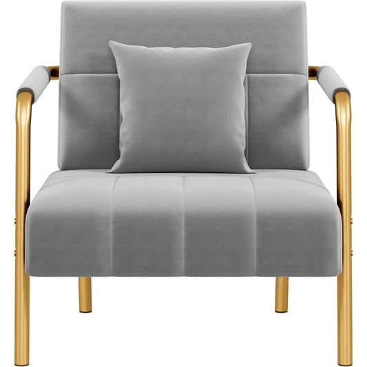 Velvet Accent Chair - Modern Glam Armchair with Gold Frame