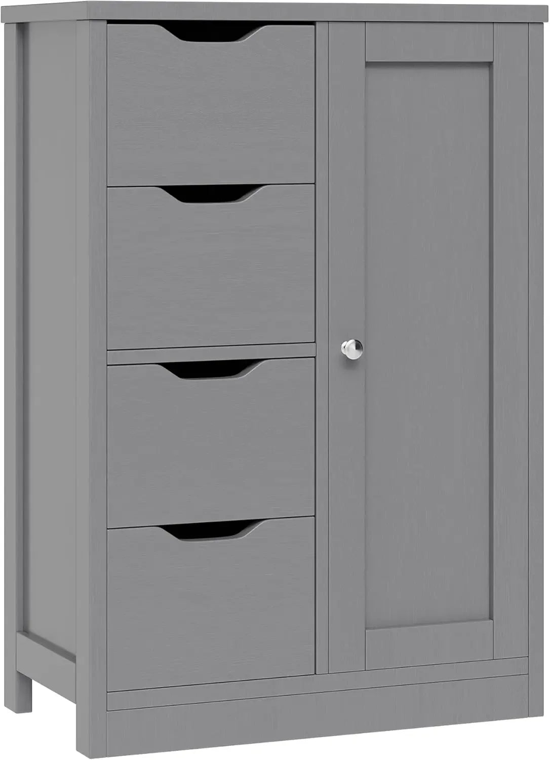 Light gray wooden storage cabinet with 4 drawers and 1 door – front view on white background