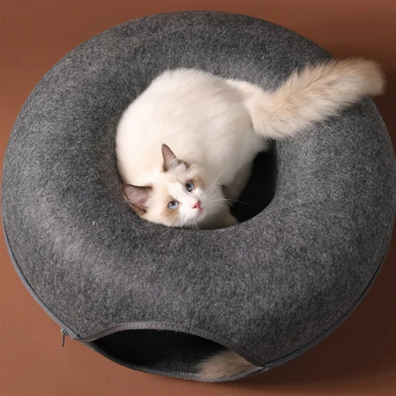 Interactive Donut Cat Bed & Tunnel for Indoor Fun