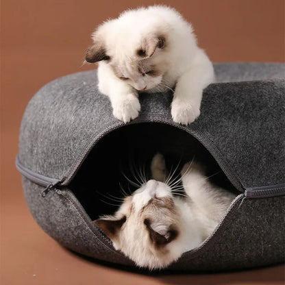 Interactive Donut Cat Bed & Tunnel for Indoor Fun