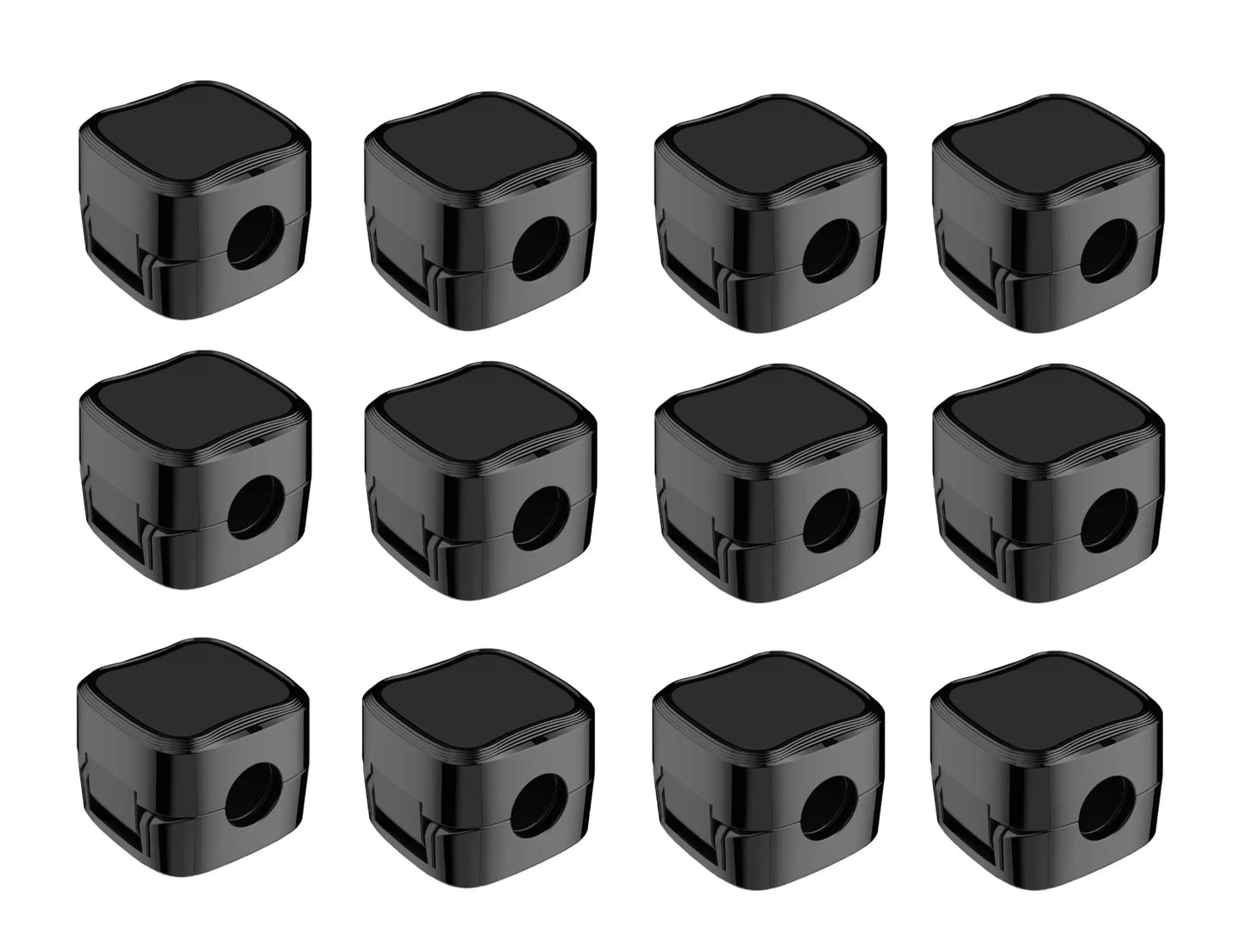 Main image with 12 black pcs, Magnetic suction cable holder for desktops, cars, and home use. Strong magnetic grip, easy adhesive installation, and compact design for organizing charging cables and USB cords.