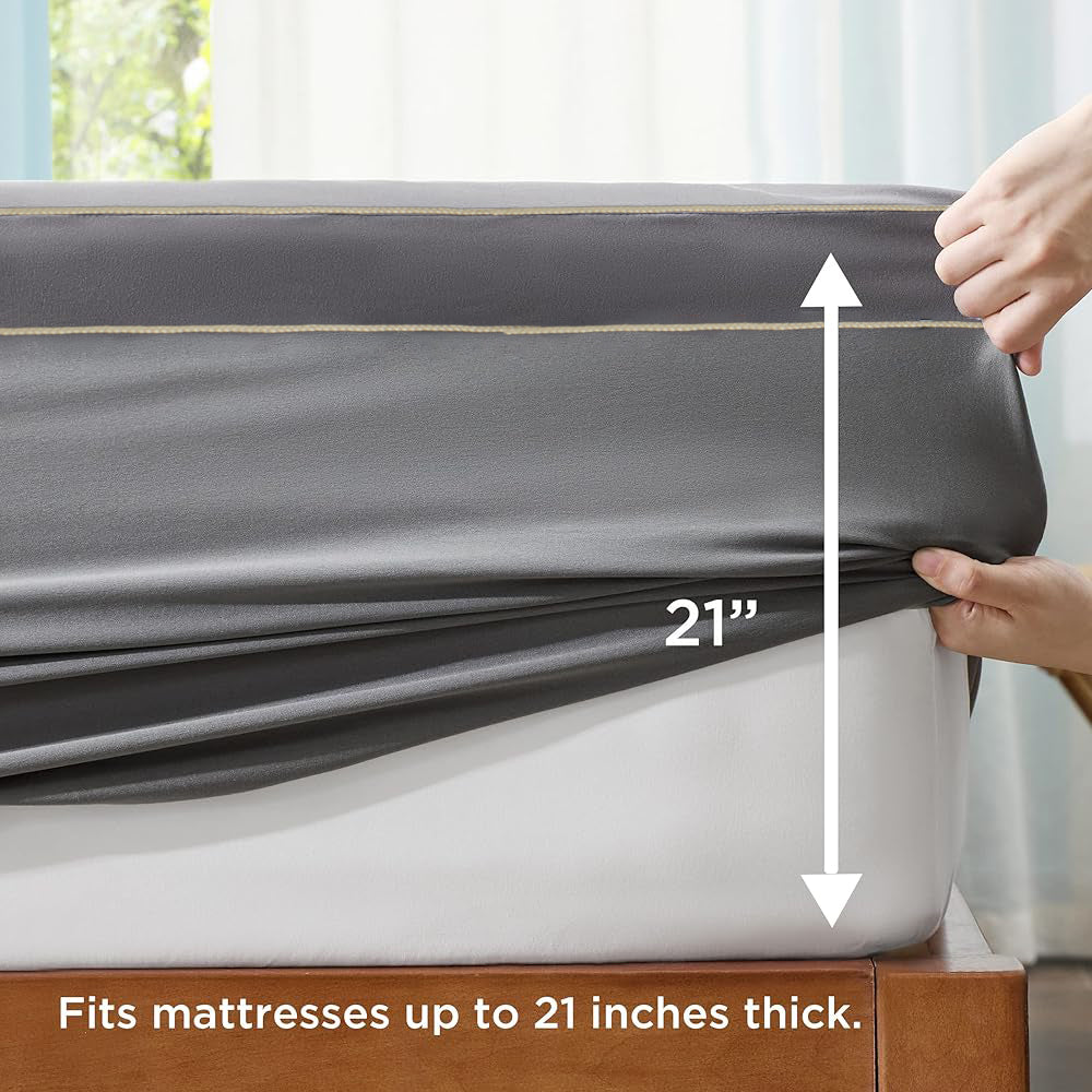 Stretch skirt demonstrating deep pocket fit for mattresses up to 21 inches thick