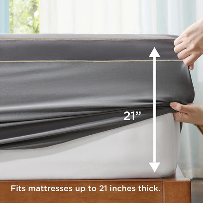 Stretch skirt demonstrating deep pocket fit for mattresses up to 21 inches thick