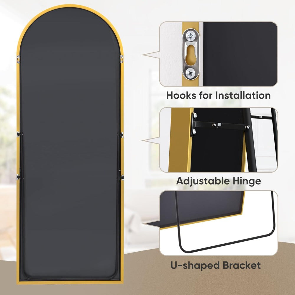 Rear view of full length mirror showing mounting hooks and U-shaped bracket