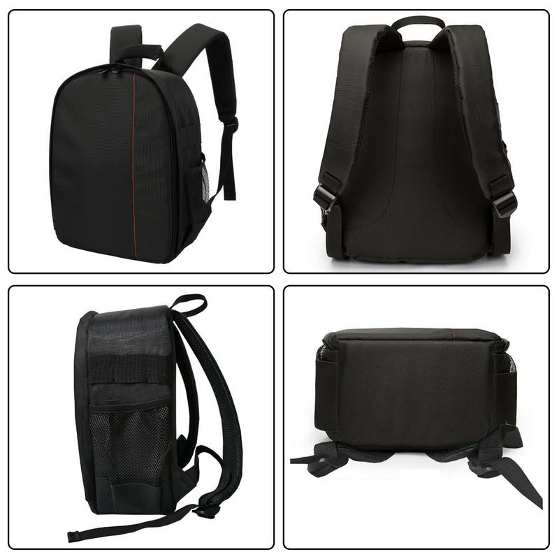 Multiple angles of the camera backpack (side, back, bottom)