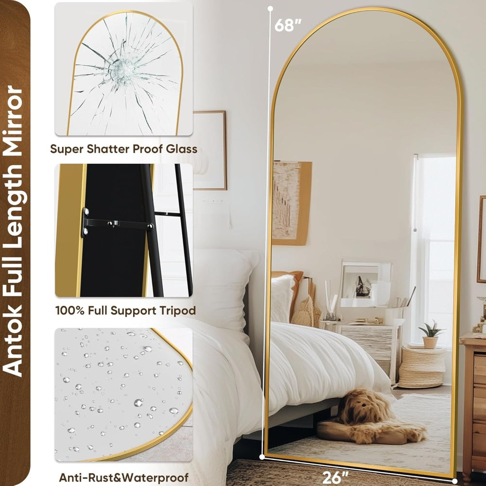 Full length mirror with shatterproof glass, tripod stand, and waterproof design