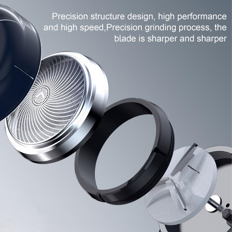 Exploded view of the shaver head showcasing precision blade design and high-speed structure.