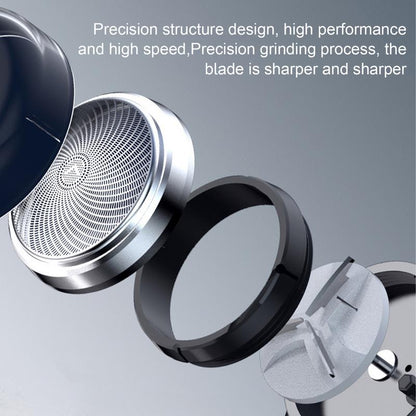 Exploded view of the shaver head showcasing precision blade design and high-speed structure.