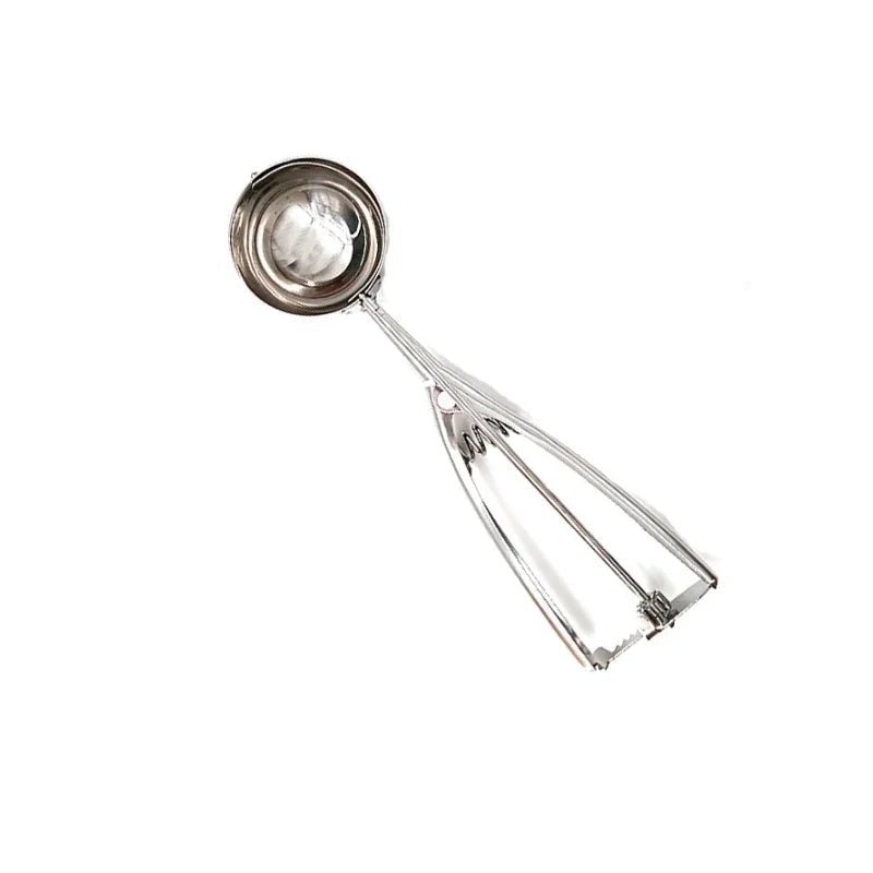 Small stainless steel ice cream scoop with 4cm bowl and gear-driven handle for easy release