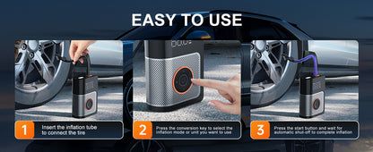 Step-by-step guide showing how to use the portable tire inflator
