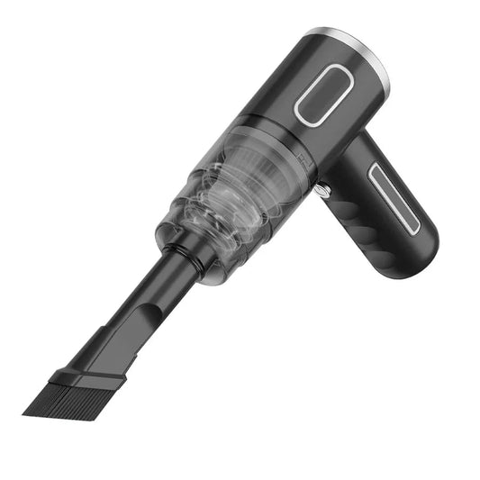 Side view of black wireless vacuum cleaner with extended nozzle and ergonomic handle
